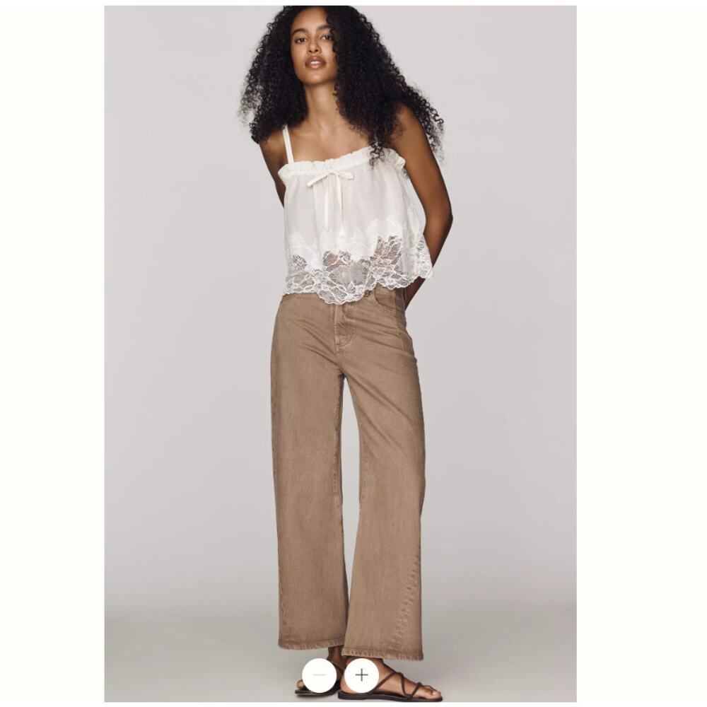 Pistola Kyra High Rise Cropped Barrel Leg Jeans Sz 31 Tannin Brown Bowed - Picture 12 of 12